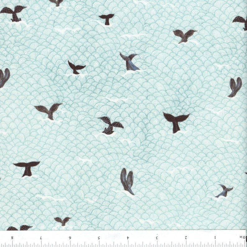 Sold by the Half Yard Whale Tales Whale Tails in Seafoam by Katherine Quinn for Windham Fabrics image 1