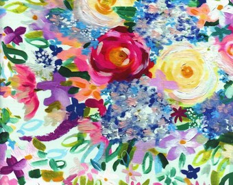 Sold by the Half Yard - Garden Gems Brilliant Blooms in Light Turquoise by Melissa Polomsky for Clothworks