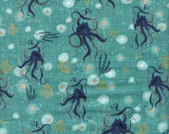 Sold by the Half Yard - Whale Tales Octopus in Sea Green by Katherine Quinn for Windham Fabrics