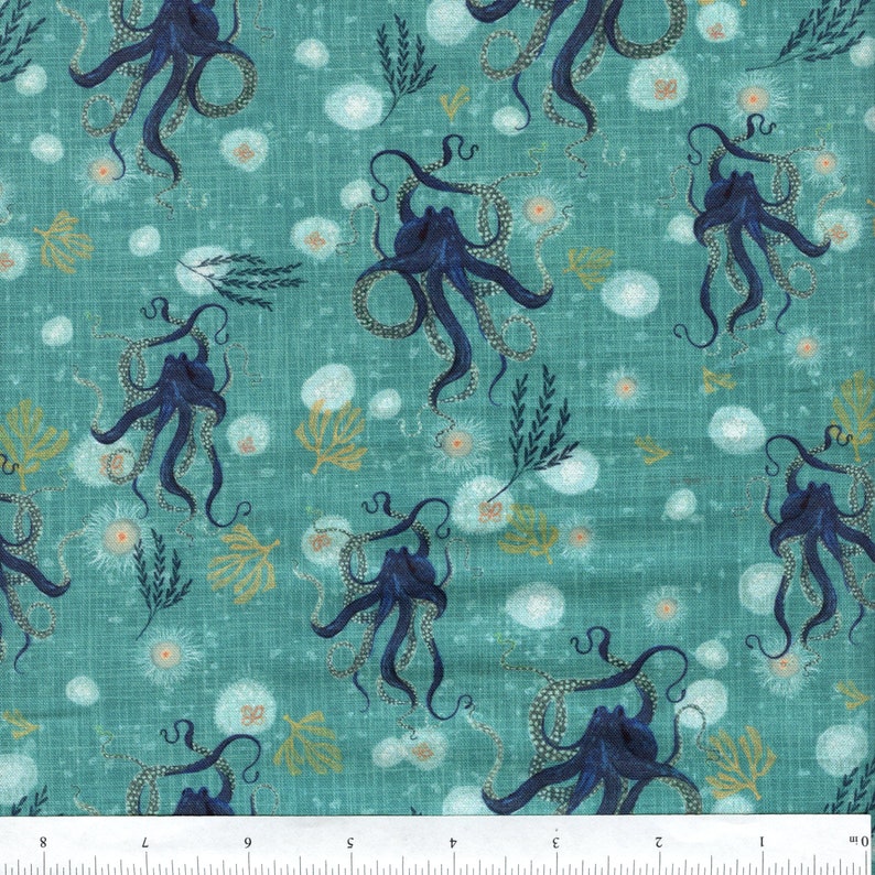 Sold by the Half Yard Whale Tales Octopus in Sea Green by Katherine Quinn for Windham Fabrics image 1