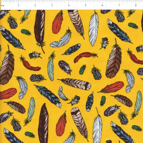 Sold by the Half Yard - Birds of a Feather Feather Toss in Saffron by Rachel Hauer for Free Spirit Fabrics