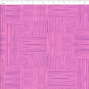 May include: Pink fabric with a geometric pattern of overlapping purple stripes. The stripes are arranged in a grid pattern, creating a modern and abstract design.