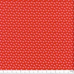 May include: Red fabric with a repeating pattern of pink apples and black stems. The apples are evenly spaced across the fabric, creating a visually appealing design. The fabric is suitable for various sewing and crafting projects.