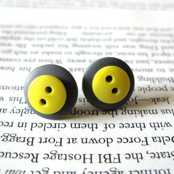 Yellow and Grey button earrings