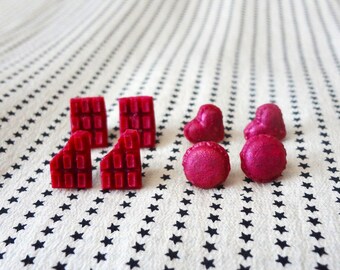 Pink Mini Macaroon & Chocolate Bar Earrings . Barbiecore Gift . Cute Girly Gift . Gyaru Y2K Jewelry Gyaru Lolita Aesthetic