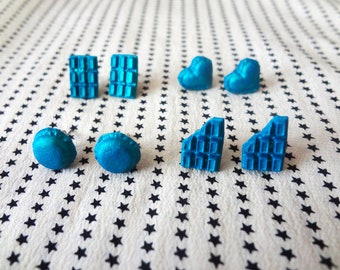 Blue Mini Macaroon & Chocolate Bar Earrings . Barbiecore Gift . Cute Girly Gift . Gyaru Y2K Jewelry Gyaru Lolita Aesthetic