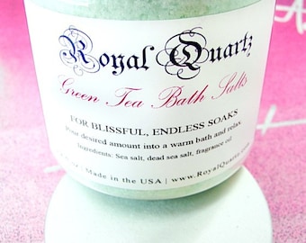Green Tea Bath Salts . Dead Sea Salt + Epsom Salt . Soothing & calming self care treat . Birthday + Fall Autumn Gift