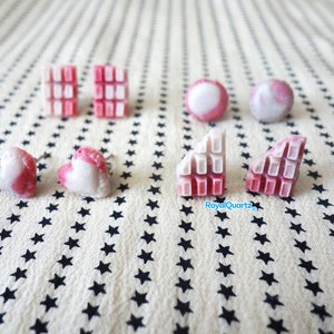 Pink+White Mini Macaroon & Chocolate Bar Earrings . Barbiecore Gift . Cute Girly Gift . Gyaru Y2K Jewelry Gyaru Lolita Aesthetic