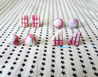 Pink+White Mini Macaroon & Chocolate Bar Earrings . Barbiecore Gift . Cute Girly Gift . Gyaru Y2K Jewelry Gyaru Lolita Aesthetic