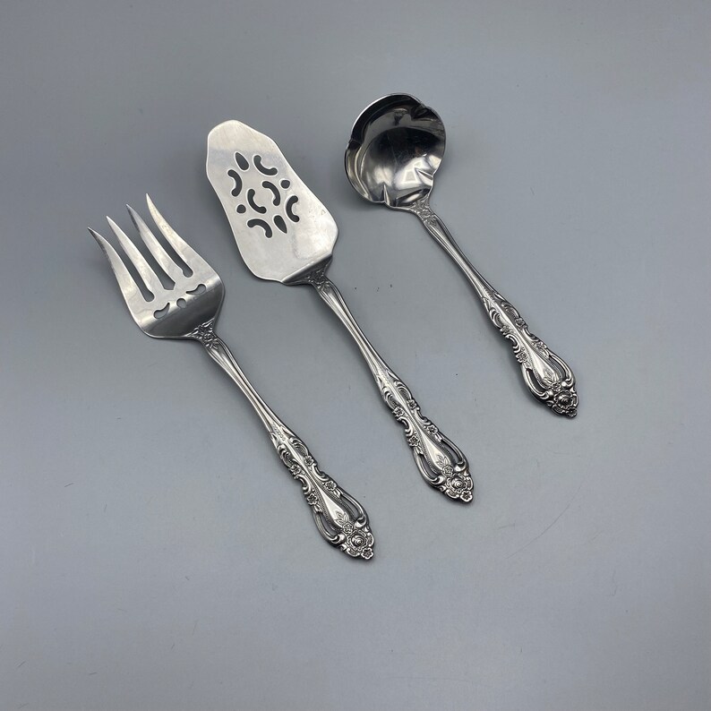 Imperial Stainless CHALMETTE Serving Utensils 3pcs, Replacement Flatware, Gravy Ladle, Meat Fork and Pierced Pie Server image 1