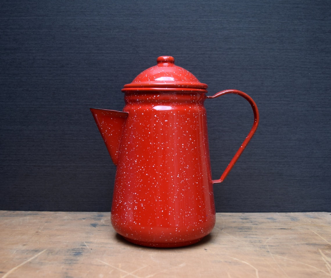 Vintage Enamelware Coffee Pot Red Graniteware Coffeepot Etsy