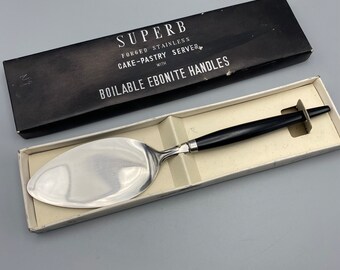 Stainless and Ebonite Cake Pastry Server, Mid Century Modern Serving Utensil, Black Handle, Japan Flatware, Pie Server