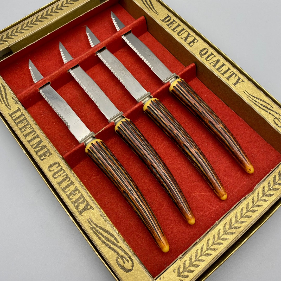 Lifetime Cutlery Faux Horn Bakelite Handled Steak Knives New Etsy