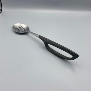 SEARS Stainless Japan Slotted Serving Spoon, Long Synthetic Handle, Pierced Spoon 13.5&quot; Mid Century Utensil