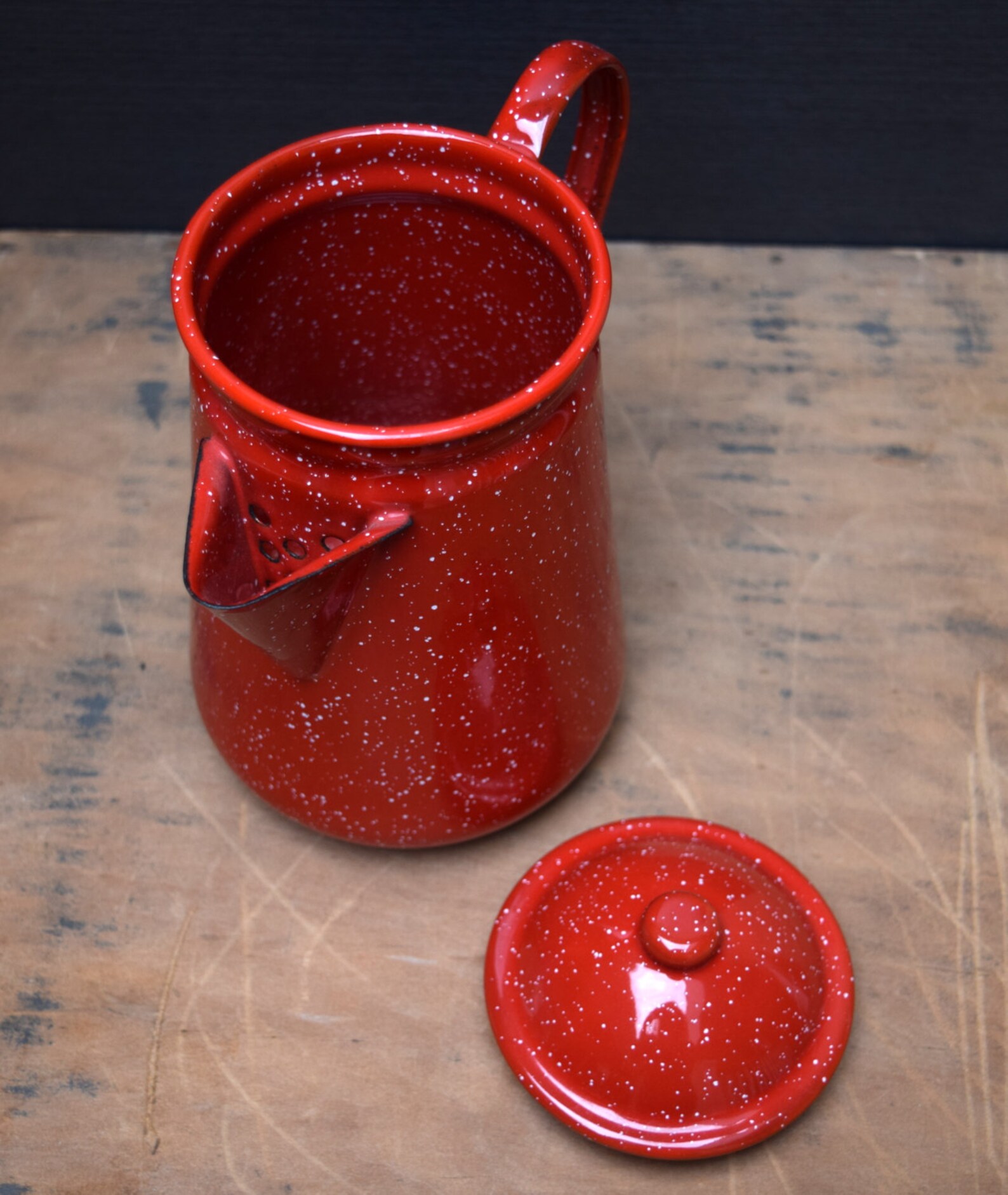 Vintage Enamelware Coffee Pot Red Graniteware Coffeepot Etsy
