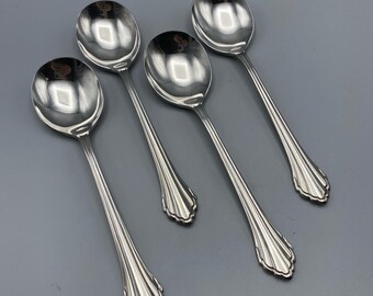 Oneida Community Clarette 4pcs Round Bowl Soup Spoons Stainless Flatware