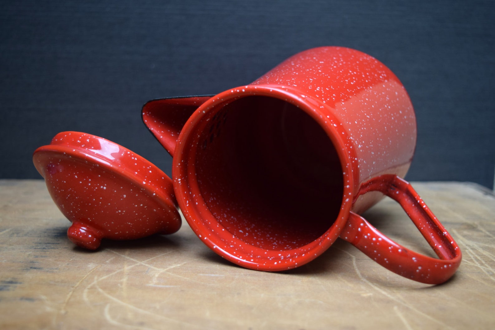 Vintage Enamelware Coffee Pot Red Graniteware Coffeepot Etsy
