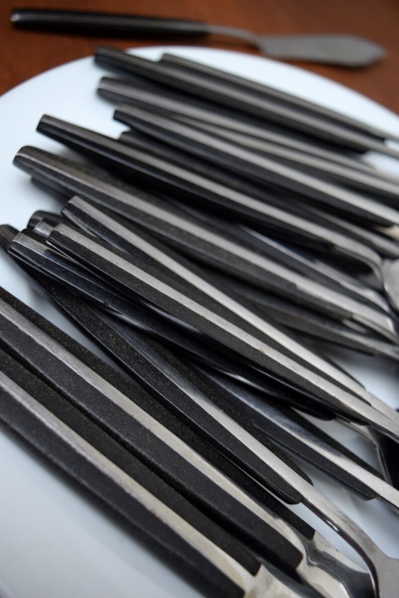 Stainless Japan Vintage Flatware 28pcs Black Composite Handle Etsy