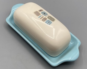 Vintage Canonsburg Temporama Smörskål Mid Century Atomic Keramik Blå