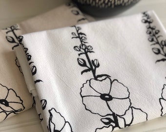 Hollyhock Tea Towel-Flour Sack Tea Towel-Screen Printed-Cotton Dish Towel-Hostess Gift-Housewarming Gift-Kitchen Towel