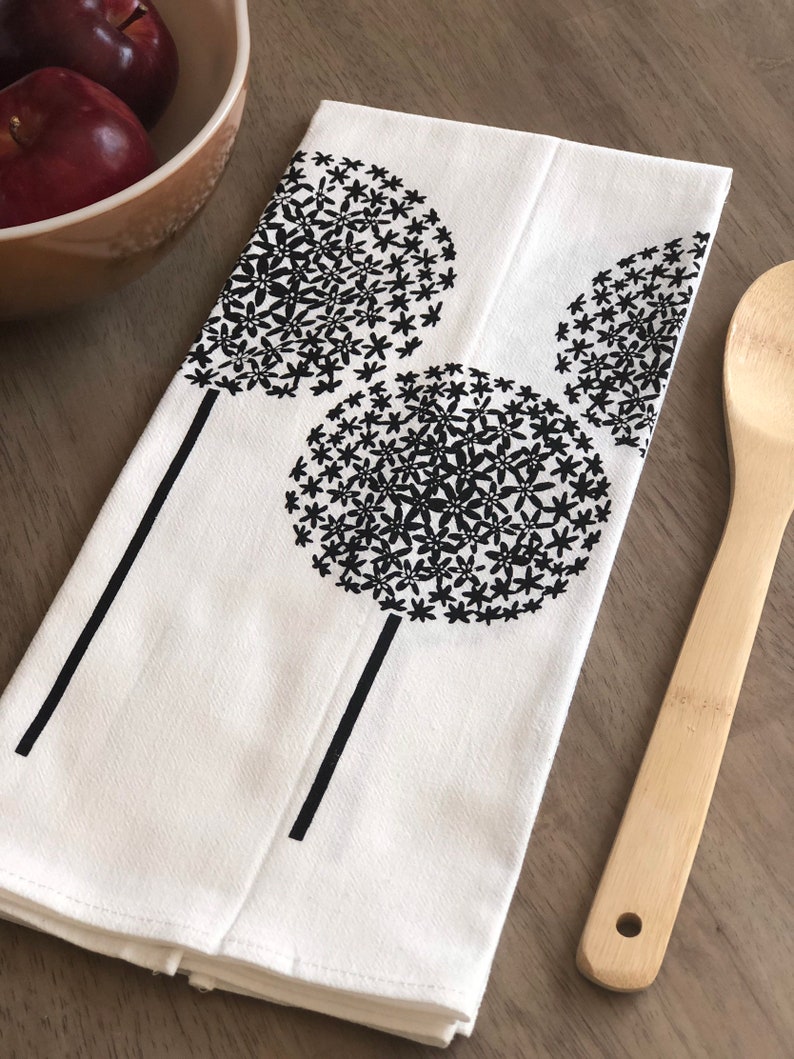 Allium flour sack tea towel. Flower kitchen towel. Screen printed. Hostess gift idea. Housewarming gift. Made in Maine image 5