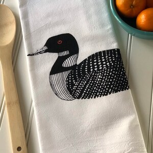 Loon Tea Towel- Screen Printed Flour Sack Towel-Hostess Gift-Housewarming Gift- Lake House Gift-Cotton Kitchen Dish Towel-Hand Printed Towel