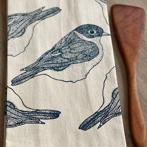 Bluebird flour sack tea towel. Bird print kitchen towel. Screen printed cotton dish towel. Hostess gift idea. Housewarming gift. image 7
