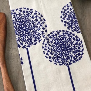 Allium flour sack tea towel. Flower kitchen towel. Screen printed. Hostess gift idea. Housewarming gift. Made in Maine image 1
