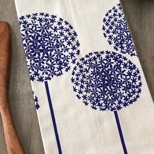 Allium flour sack tea towel. Flower kitchen towel. Screen printed. Hostess gift idea. Housewarming gift. Made in Maine image 4