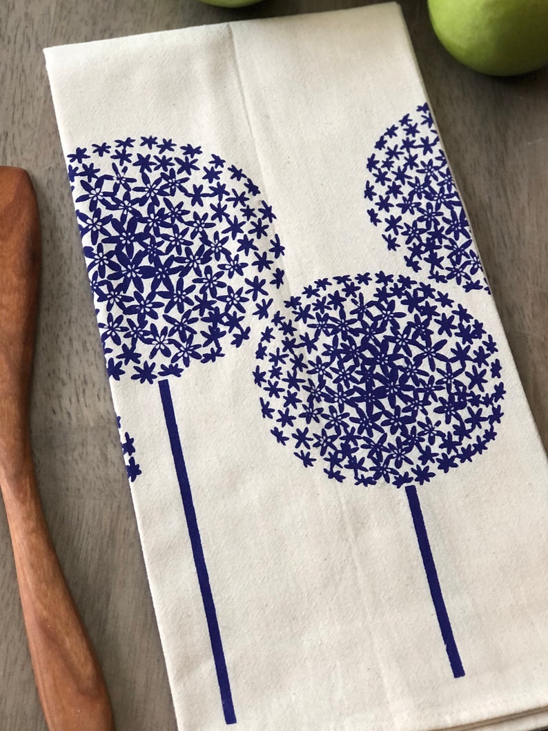 Allium flour sack tea towel. Flower kitchen towel. Screen printed. Hostess gift idea. Housewarming gift. Made in Maine image 4