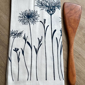 Bachelor buttons flower flour sack tea towel. Screen printed kitchen towel. Cotton dish towel. Hostess gift idea. Housewarming gift. image 6