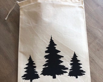 Pine tree produce bag. Bread storage bag. Market bag. Cotton muslin bag. Screen print. Hostess gift idea. Housewarming gift idea. Gift bag.