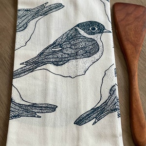 Bluebird flour sack tea towel. Bird print kitchen towel. Screen printed cotton dish towel. Hostess gift idea. Housewarming gift. image 8