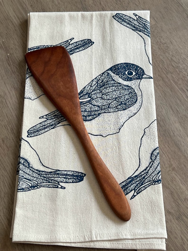 Bluebird flour sack tea towel. Bird print kitchen towel. Screen printed cotton dish towel. Hostess gift idea. Housewarming gift. image 5