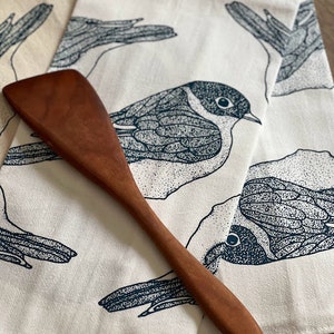 Bluebird flour sack tea towel. Bird print kitchen towel. Screen printed cotton dish towel. Hostess gift idea. Housewarming gift. image 2