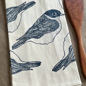 Bluebird flour sack tea towel. Bird print kitchen towel. Screen printed cotton dish towel. Hostess gift idea. Housewarming gift. image 6