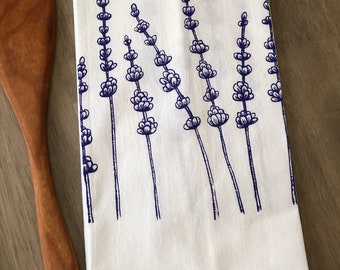 Lavender Tea Towel-Flour Sack Tea Towel-Screen Printed-Hostess Gift-Kitchen Dish Towel-Hand Printed-Housewarming Gift-Stocking Stuffer.