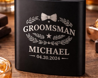 Custom Engraved Wedding Flask - Black - any design or name