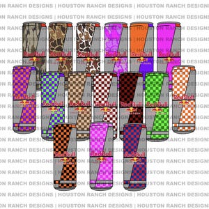 Red Bull Energy Drink Bundle | 16 Designer Cans | Camo Red Bull | Checker Red Bull | Football Team Red Bull