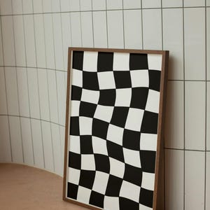 Karierte Wandkunst, schwarze karierte Kunstdruck, funky Retro Plakat, schwarze druckbare Wandkunst, trendiges Schachbrettplakat, moderne schwarze Druck