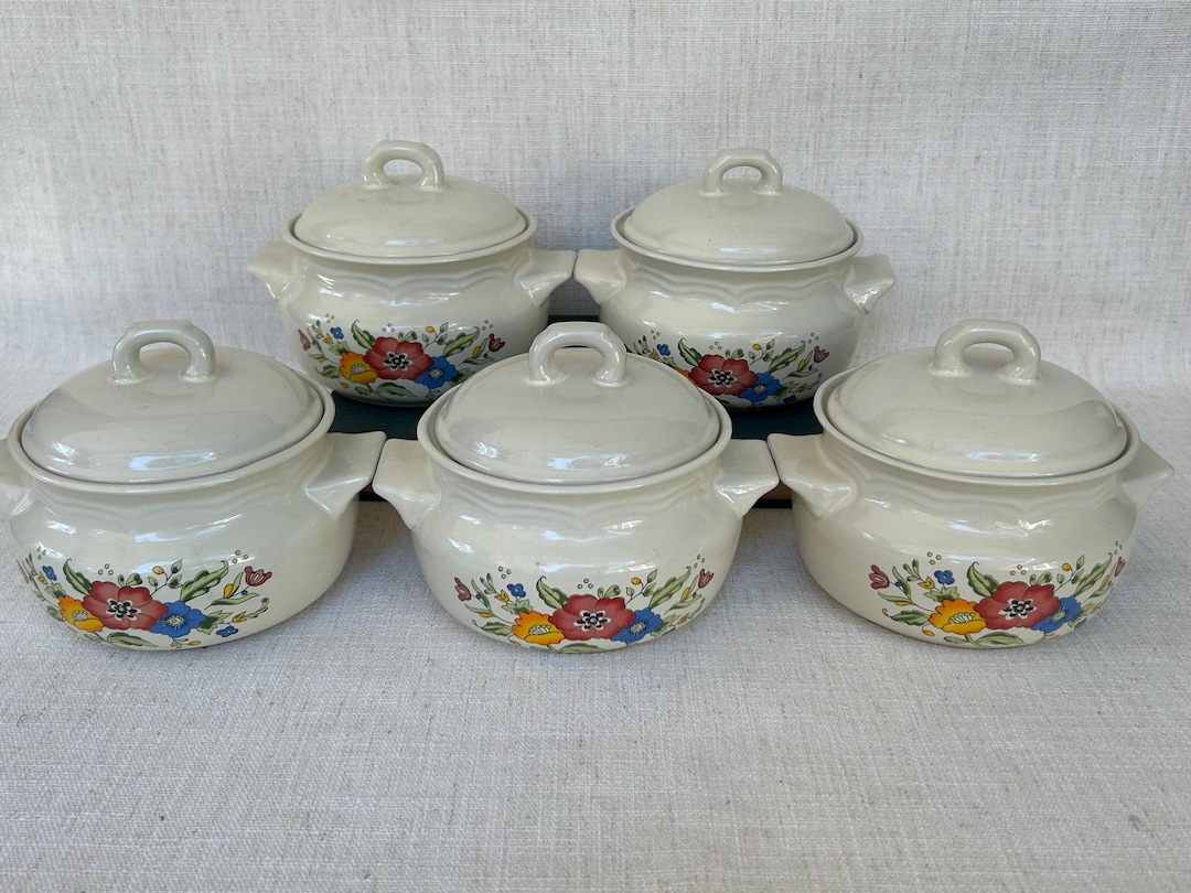 Vintage Floral Stoneware Soup Bowls With Lids - Set of 5 - Etsy