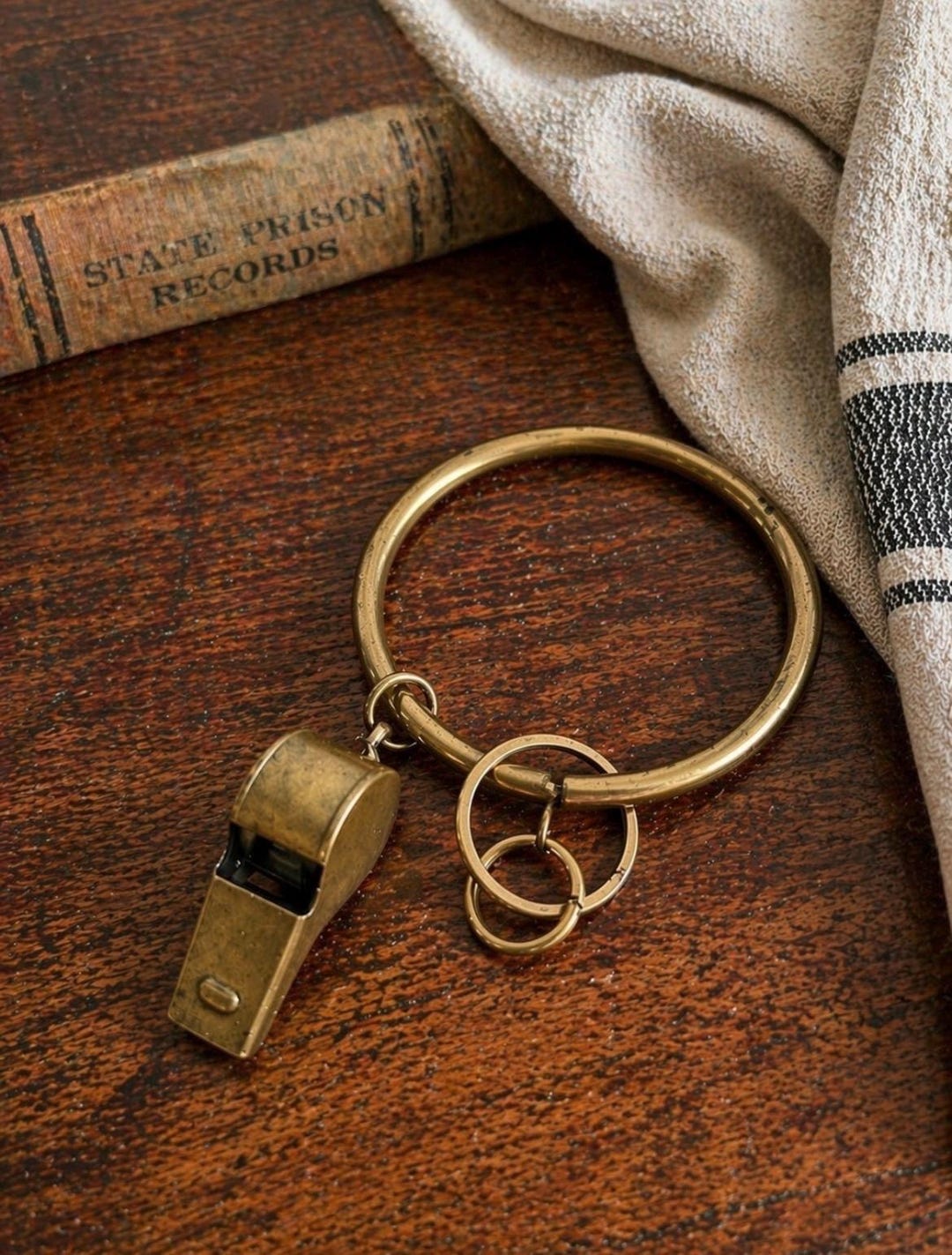 Vintage Jailer's Key Ring With Policeman's Whistle | Brass Key Holder ...
