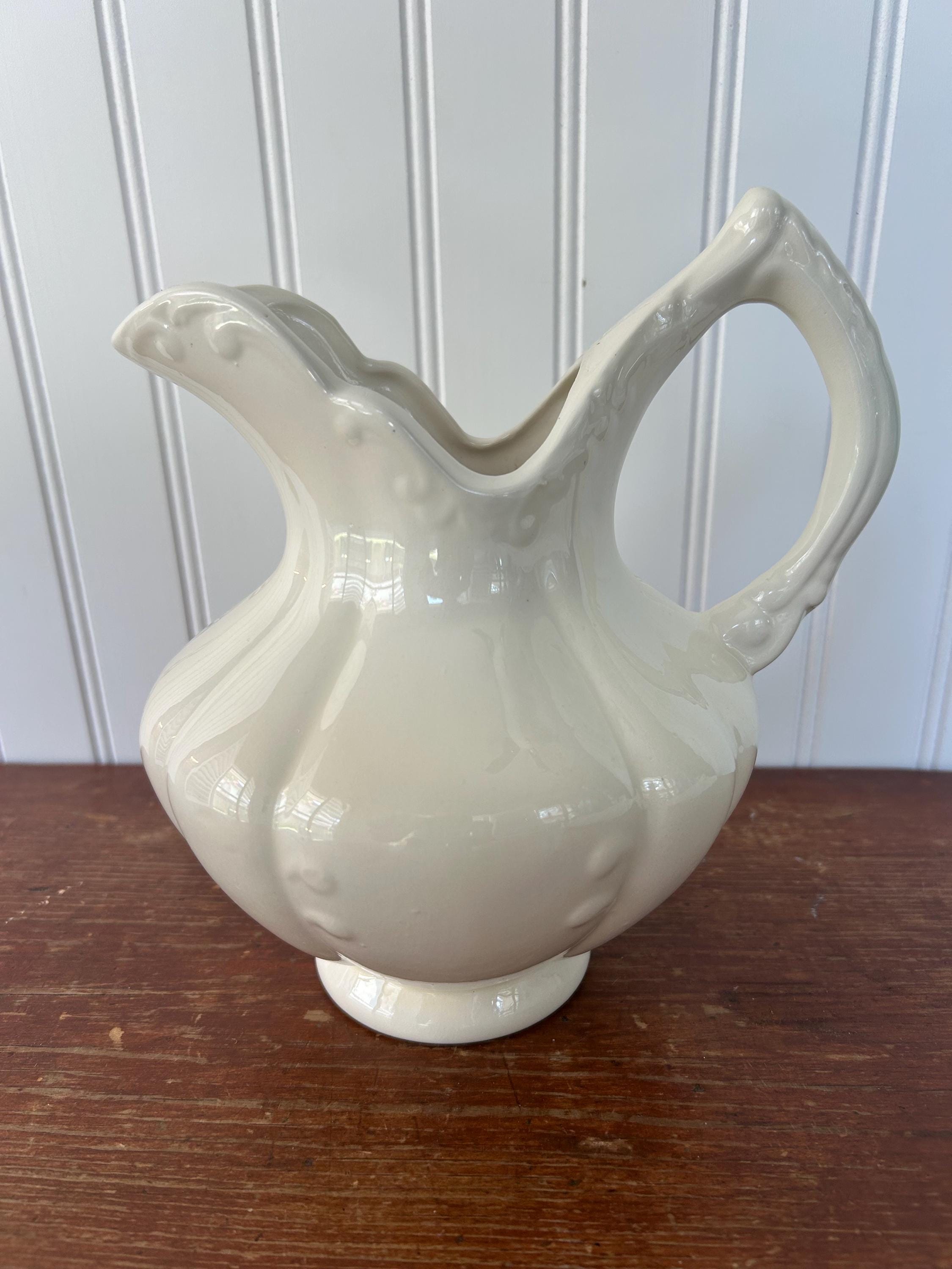 Vintage Ivory Ceramic Pitcher | Victorian-Style Farmhouse Decor