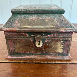 Vintage Box - Vintage Wooden Keepsake Box with Brass Accents – 6”x6”x5”
