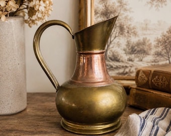 Jarro/Vaso Vintage em Latão e Cobre | Jarro Rústico de Metal para Casa de Campo