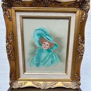 Antique Framed Painting Featuring Gold Gilt Frame - Painting Of Girl - Framed Art
