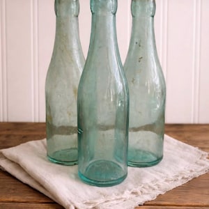 Set of 3 Antique Aqua Glass Bottles | Hand-Dug "Pluto" Embossed Apothecary