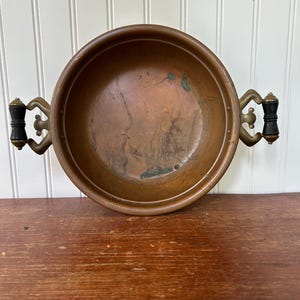 Vintage Copper Pan with Ornate Handles | Rustic Antique Kitchen Decor | French Country Cottagecore Accent