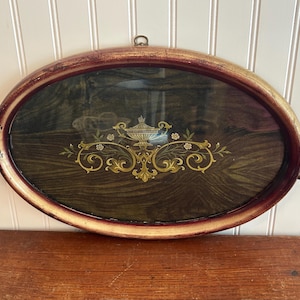 Vintage Walnut Wood Tray with Inlaid Design – Ornate Glass-Top Serving Tray with Brass Handles