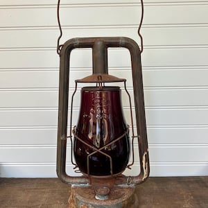Vintage “Dietz NY” Railroad Lantern – Scarlet Red Globe, Rustic Charm, Storied Past